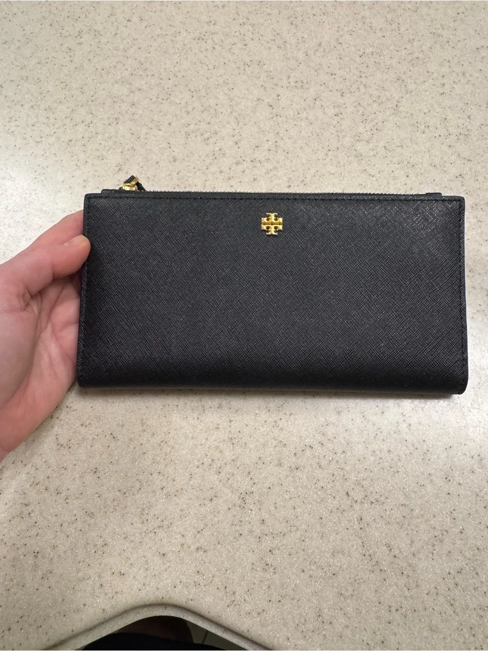 NWT, black Tory Burch Emerson Slim Envelope wallet.